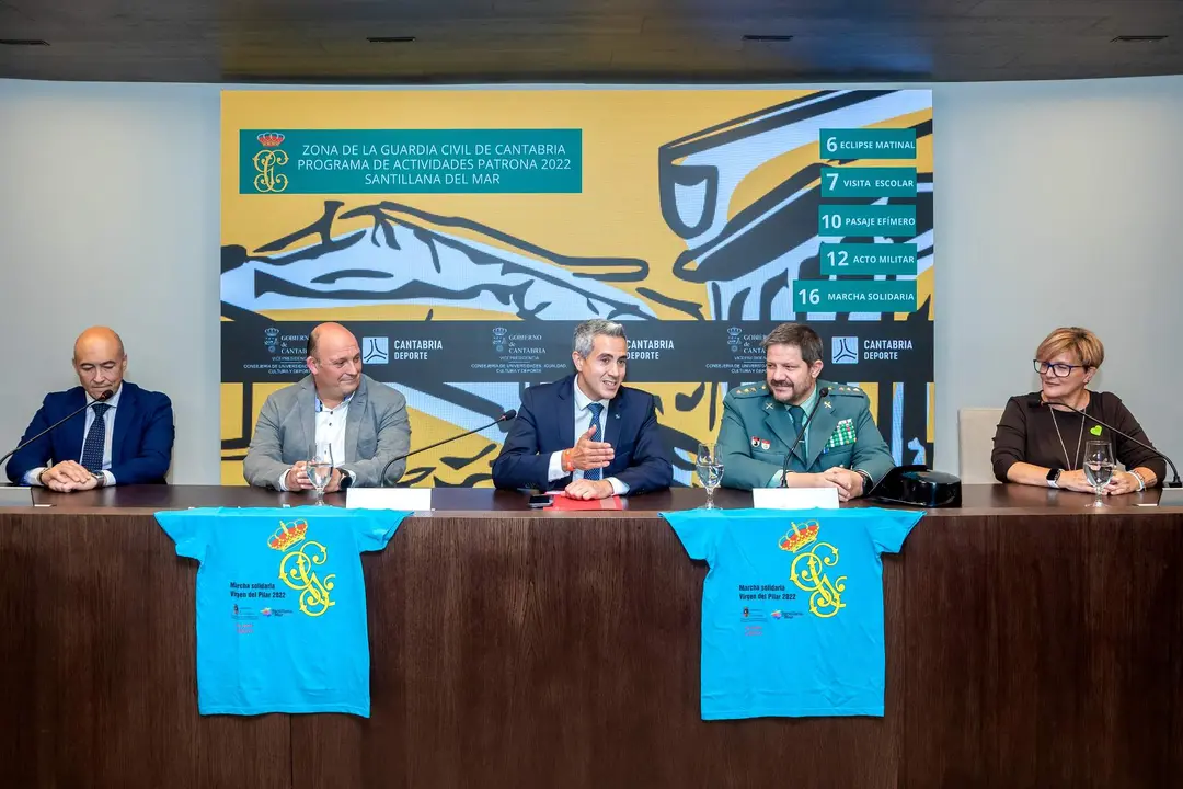 10:30 horas. Palacio de Festivales (Sala 30 a&ntilde;os)
El vicepresidente y consejero de Universidades, Igualdad, Cultura y Deporte, Pablo Zuloaga, participa la presentaci&oacute;n de la marcha solidaria organizada por la Guardia Civil, dentro de las actividades conmemorativas de la Patrona 2022.
10 de octubre de 2022
Fotograf&iacute;a: Silvia Bouzo