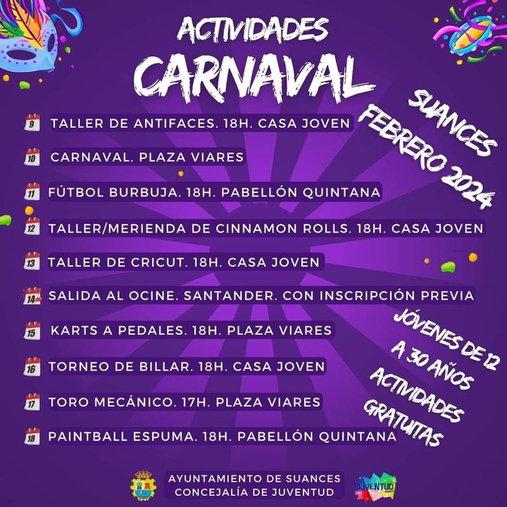 Cartel actividades Carnaval Casa Joven