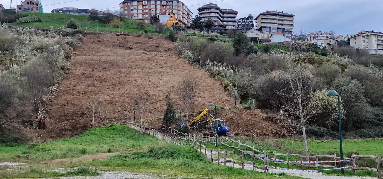 Ladera de la Senda del Monte en la que el Ayuntamiento de Suances está realizando los trabajos